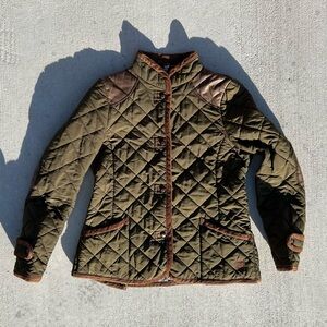 ZARA Women's Green Quilted Country Jacket Medium Arm/Shoulder Patches Retro